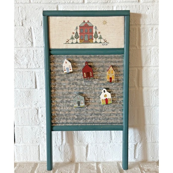 Other - Vintage Washboard Wall Art Folk Cross Stitch 1989‎ House Magnets Cottage 24x12